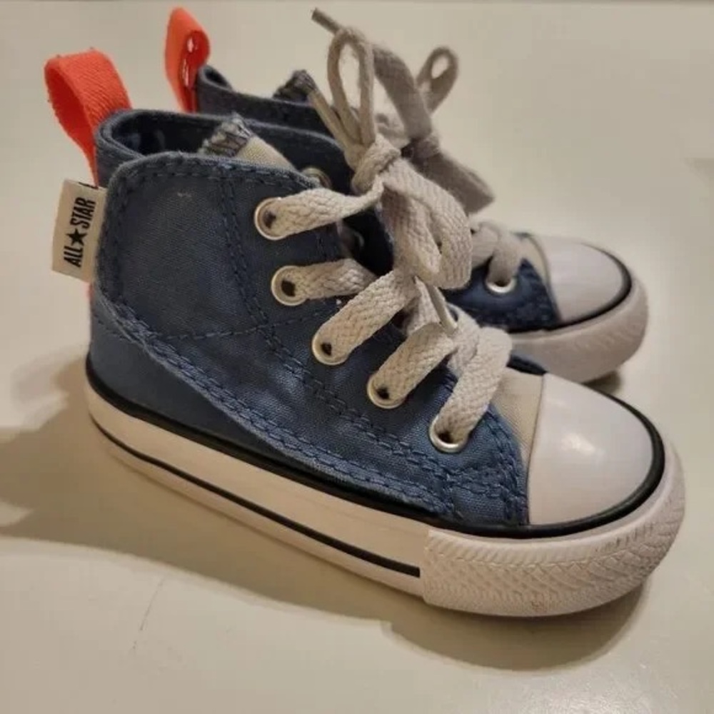 Converse Velcro All Star Blue Orange White High-Top Canvas Sneakers Size 7 kids
